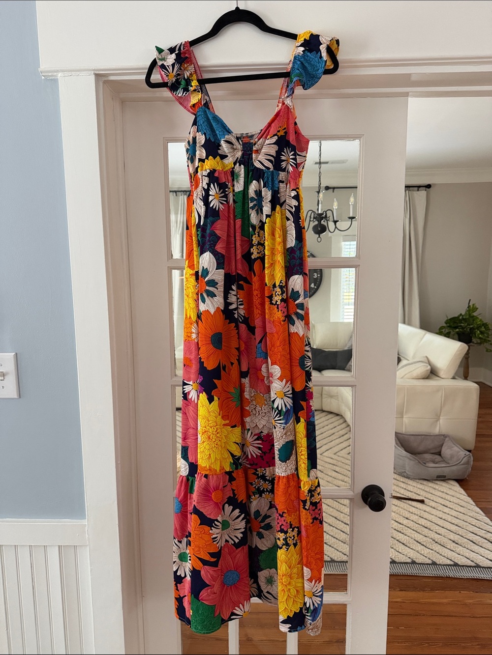 Bright Floral Tiered womens One-Piece Dress — Multicolor
